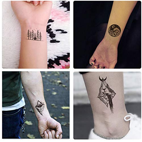 Ooopsiun 20 Sheets Black Mountain Temporary Tattoos for Adult Men Women, Waterproof Fake Tattoos Body Art Sticker for Hand Neck Wrist Arm