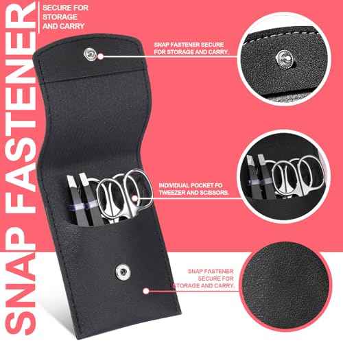 FANDAMEI Eyebrow Scissors, Eyebrow Kit, Eyebrow Tweezers for Women, Eyebrow Razor, Eyebrow Brush. Eyebrow Kit for Men with Leather Case. Eyebrow Scissors for Women Facial Hair Ingrown Hair Removal