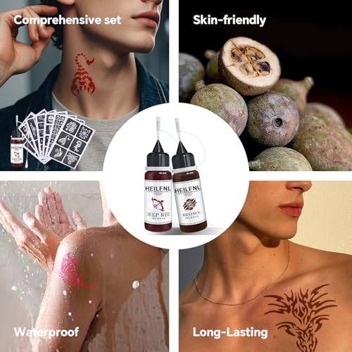 Temporary Tattoo Kit - 12 Colors Ink & 111 Stencils