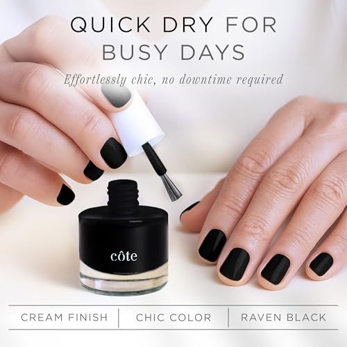 Cote Beauty Raven Black Nail Polish - Vegan & Long Lasting 0.27 Fl Oz