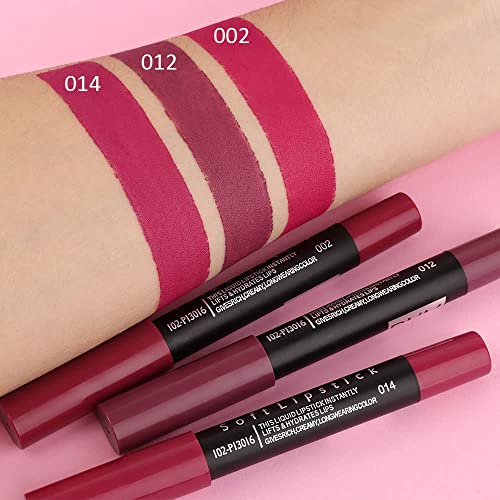 evpct 3-Piece Velvet Matte Lipstick Set - Plum Purple & Wine Red