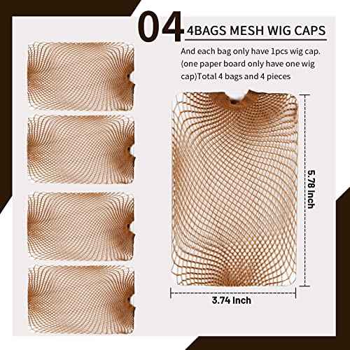Fandamei Mesh Wig Caps Net, 4PCS Wig Caps Net Open End, Dark Brown Wig Cap for women, Strength Wig Cap Dark Brown