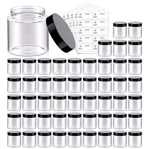50 Pack 4oz Clear Plastic Jars with Black Lids