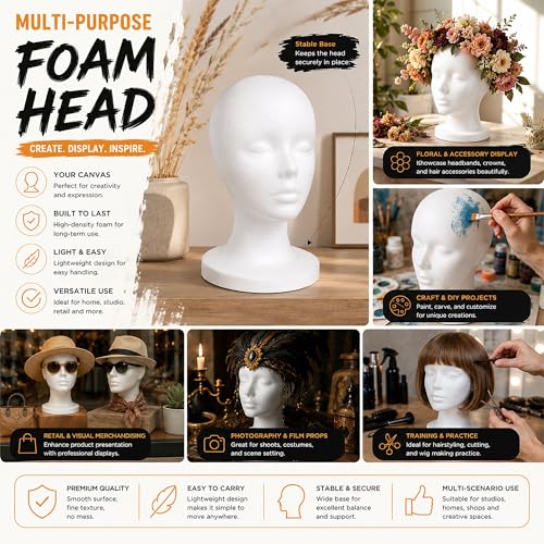 Smilco 12-Inch Foam Wig Heads, 3 Pack Female Mannequin