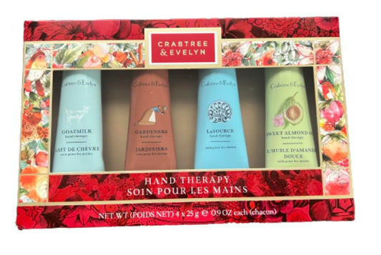 Crabtree And Evelyn 4 pc Hand Therapy Set .9 Oz each La Source, Gardners, Goat Milk, Sweet Almond Oil Hand lotion