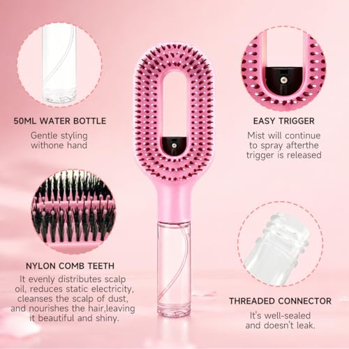Portable 2-in-1 Kids Detangler Brush with Water Spray - Pink