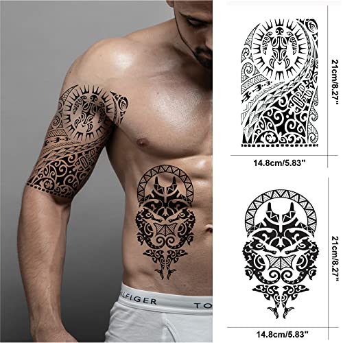 Tribal Totem Temporary Tattoo for Men - 8 Sheet Set