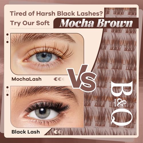 B&Q Brown Lash Clusters Natural Lash Clusters for Light Hair, Reusable MochaLash Cluster Eyelash Extensions Soft Brown False Eyelashes Comfortable Eyelash Clusters Perfect for Occasions£¨MochaLash 02£©