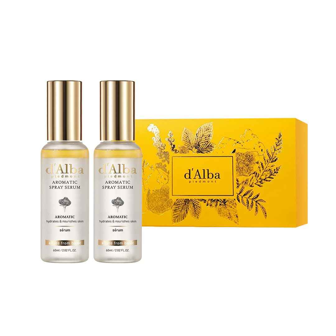 d'alba Piedmont White Truffle Vegan Gift Set, 2 bottles First Aromatic Spray Serum, Deep Hydration & Antioxidant Care, Vegan Facial Mist