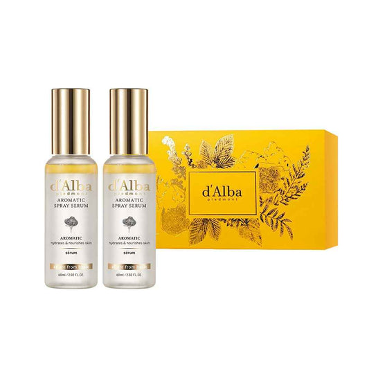 d'alba Piedmont White Truffle Vegan Gift Set, 2 bottles First Aromatic Spray Serum, Deep Hydration & Antioxidant Care, Vegan Facial Mist