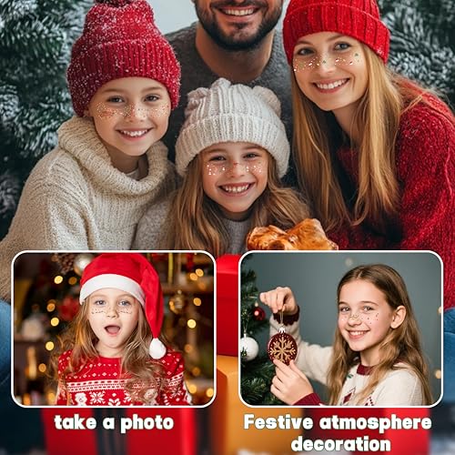 8 Pcs Christmas Temporary Freckles ? Shiny Freckles Face Tattoo, Waterproof & Sweatproof Christmas Party Supplies for Kids and Women, Christmas Theme Face Makeup, Party Christmas Face Decoration