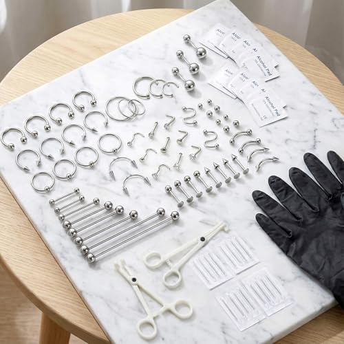 94-Piece Professional Body Piercing Kit with Stainless Steel Jewelry