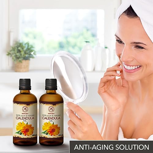 AROMATIKA Calendula Oil set 2 x 3.4 Fl Oz - 6.8 Fl Oz - Calendula Officinalis - Infused - Almond Oil Base - 100% Pure & Natural - Marigold Oil - for Skin, Nails, Hair, Face, Body
