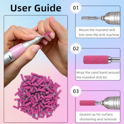 100 Pcs 240 Grit Mini Sanding Bands for Nail Drill - Rose Red
