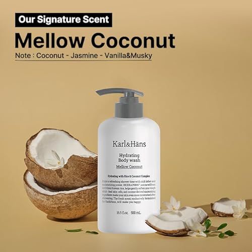 Karl&Hans Hydrating Body Wash ? Refreshing Cleanser with Coconut-Derived Moisturizers, RICERA PDRN & Ceramide Complex, Pump Dispenser for Daily Ease (16.9 Fl Oz(Pack of 1), Coconut)