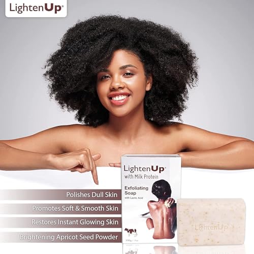 OMIC Lighten-Up Lactic Acid Exfoliating Soap, 7.7 oz / 200 g, Brightening Bar, AHA Soaps for Knees, Body, Armpits, with Shea Butter, Apricot, Milk Protein (Pack of 2)