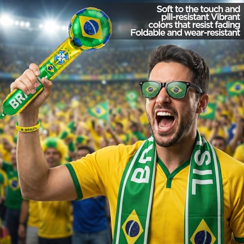 Soccer Fan Set with Flag, Glasses, Face Paint & Accessories