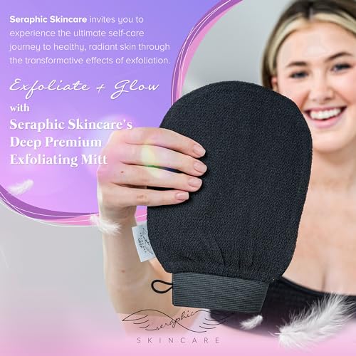 Seraphic Skincare Premium Exfoliating Mitt for Body, Deep – Viscose Fiber Korean Exfoliating Glove for Normal to Dry Skin – Body Exfoliator for Self-Tan Removal and Application