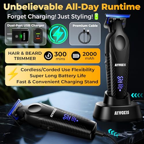 Zero Gap Cordless Hair Clipper Trimmer with LED Display - 9000 RPM