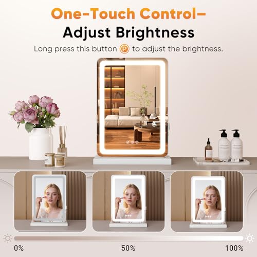 Sweetcrispy 18"x13" LED Vanity Mirror with Lights, Small Smart Makeup Mirror with Touch Control, Dimmable Lighting