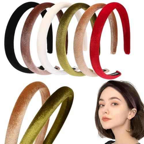 6Pcs Velvet Headbands Women's Hair Head Bands Padded Headbands 1.7cm Solid Color Hairband Fashion Headwear, Girls Women Hair Accessories (6-PACK A, One Size)