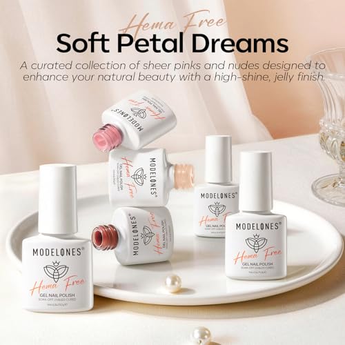 Modelones Jelly Soft Petal Dreams Gel Nail Polish Set - A A A0, 6 Colors Nude Pink Red