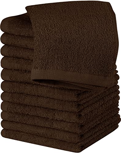 Utopia Towels 12 Pack Cotton Washcloths Set - 100% Ring Spun Cotton, Premium Quality Flannel Face Cloths, Highly Absorbent and Soft Feel Fingertip Towels (Brown)