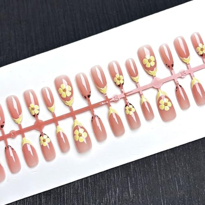 30 Pcs Leopard Print French Tip Press-On Nails with 3D Designs