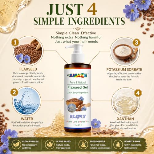 ATAMAZE Pure Flaxseed Gel for Hair & Skin - Hydrating Curl Defining Gel
