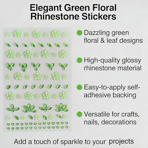 Green Flower Face Gems Stickers - Self-Adhesive Rhinestone Decals