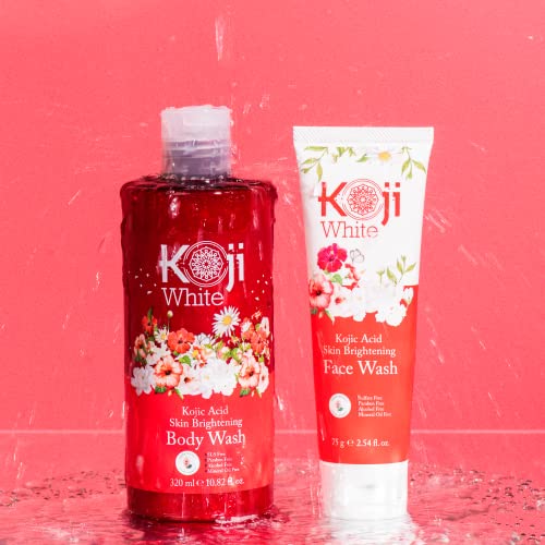 Koji White Kojic Acid Skin Brightening Body Wash - Daily Moisturizing Skin Cleanser, Uneven Skin Tone with Flower Acid Extracts, Hyaluronic Acid, Vitamin E & B5, Vegan Body Wash, 10.82 Fl oz