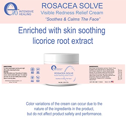 e70 Rosacea Solve - Redness Relief Cream - Face Moisturizer For Rosacea & Acne Prone Skin - Sensitive Skin Care With Organic Ingredients, Almond Oil, Licorice & Chamomile Extracts - No Parabens