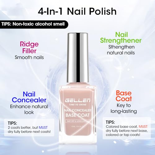 GELLEN 4-in-1 Nail Concealer & Ridge Filler Base Coat - Air Dry Nude Polish