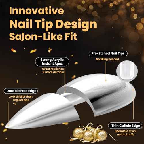 Beetles Tipex Lite Apex Nail Tips, Stiletto Medium, 256pcs 16 Sizes,Pre-Building Pre-Etched Acrylic Nail Tips for Flat Nails & Natural Nail Beds