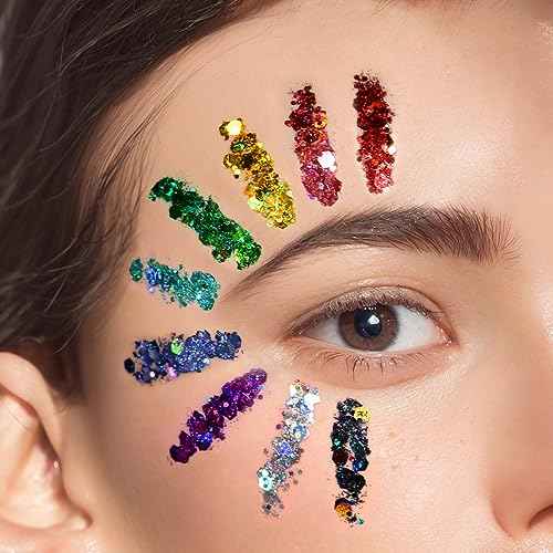 Teenitor Body Glitter Face Glitter Makeup Festival Glitter, 12 Colors Face and Body Glitter Gel, Hair Glitter Gel, Body Makeup