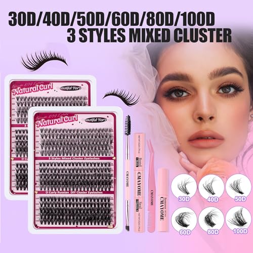 280 Pcs DIY Eyelash Clusters,10-18 mm Cluster Eyelash Kit Thick Eyelash Extension Kit with Lash Bond and Seal Lash Tweezers Individual Lashes For Beginners (Pink)
