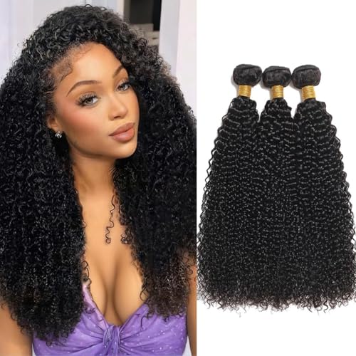 Kinky Curly Bundles Human Hair 12 14 16 Inch Human Hair Bundle 100% Unprocessed Brazilian Virgin Hair 3 Bundles for Black Women Weave Extensions Natural Black