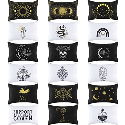 Patelai 18 Pieces Moon Witch Zipper Pouch Bag Tarot Cards Phase Bag Witch Purse Gothic Aesthetic Canvas Makeup Bags Witchy Crystals Toiletry Bags Witchcraft Snake Cosmetic Bags for Women Girls