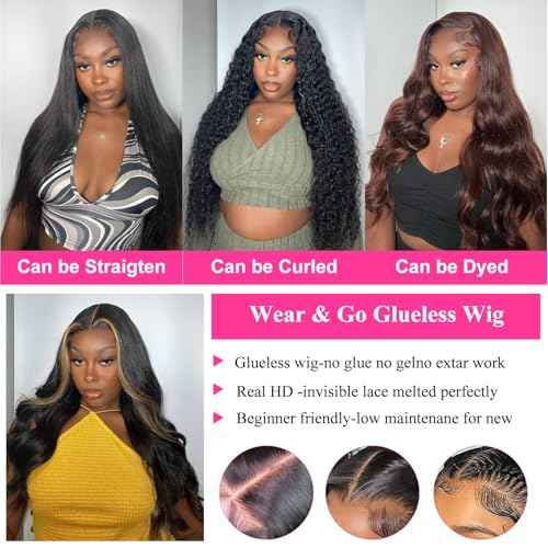 20 Inch 5x5 HD Lace Closure Wigs Human Hair 180% Density Body Wave Lace Front Wigs No Glue Wear and Go Glueless Wigs Human Hair Pre Cut 3 Seconds to Wear Glueless Wig