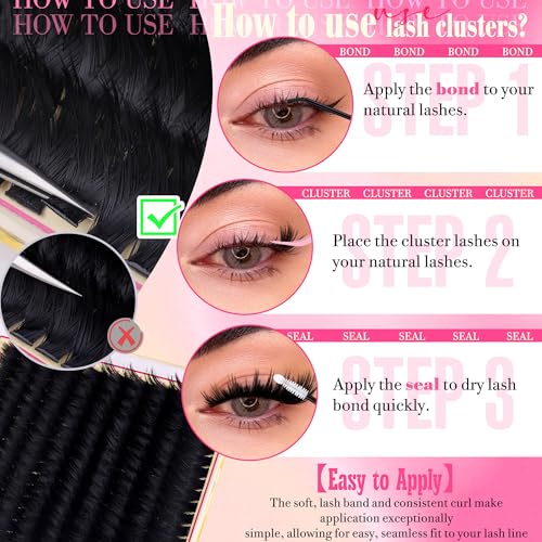 Volume Lash Clusters with Spiky Manga Lash Clusters 300D Eyelash Clusters 10-18MM Thick Wispy D Curl Cluster Eyelash Extensions 3D Fluffy Cluster Eyelash Extensions by FANXITON