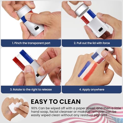 2PCS Red White and Blue Face Body Paint Sticks- Patriotic Pride 4th of July Accessories for Women, Eye-Black Stick Baseball Softball Sports Makeup, Fourth of July USA Accessories for Independence Day