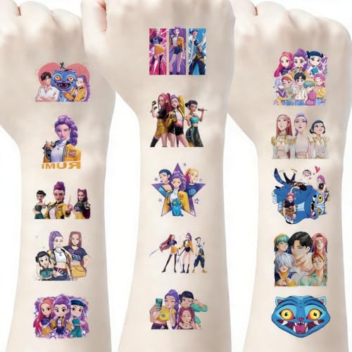 50pcs K.POP Demon Hunters Temporary Tattoos Korean Idol Cartoon Body Tattoo, Birthday Party Favors DIY Activity Supplies for Kids