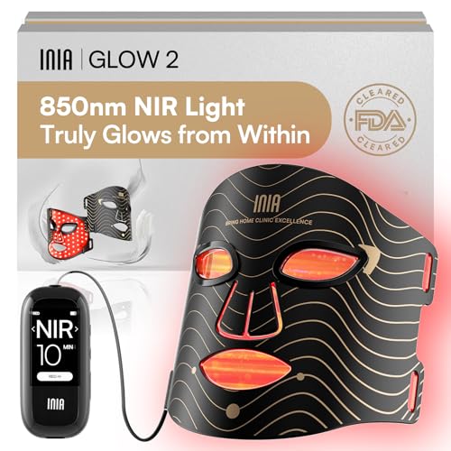 INIA Black Red Light Therapy Face Mask 850nm NIR & Red/Blue LEDs, 4 Modes