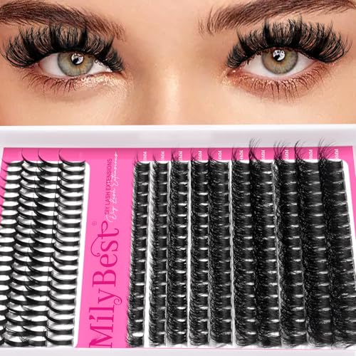 Lash Clusters Kit 100D Manga Eyelash Clusters with DIY Spikes 13-19MM Spiky Volume Cluster Eyelash Extensions Wispy Individual Lash Extensions Kit Anime Lashes Cluster Bond & Seal Tweezer by MilyBest