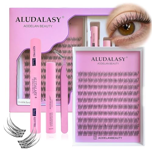 Natural Wispy Lash Clusters C Curl 10-13mm - Invisible Band Fluffy DIY Extensions for Natural Look, Soft Thin Bandshes & Waterproof Bond/Seal Kit for Anime Look At-Home Use