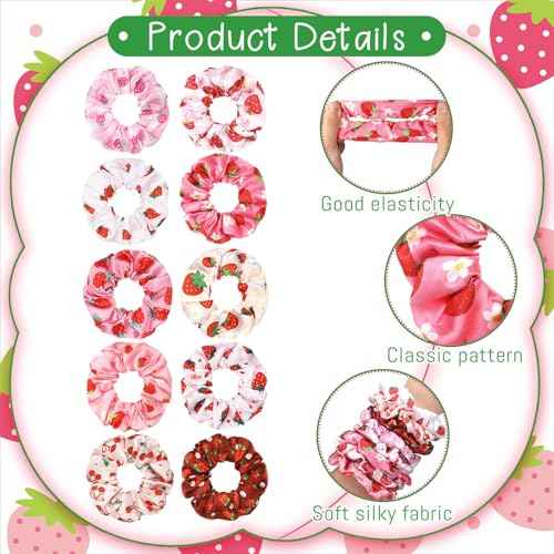 80 Pcs Summer Strawberry Satin Hair Scrunchies for Women Fruit Party Favors Silk Hair Ties Elastic Bands Ropes Ponytail Holders Ties Accessories Summer Wedding Party