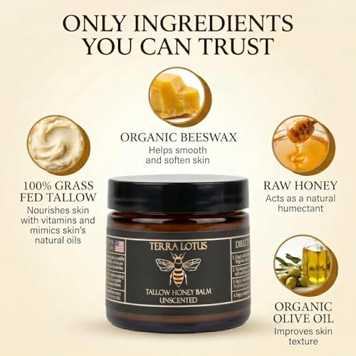 Terra Lotus Grass-Fed Beef Tallow Balm with Raw Honey 2oz
