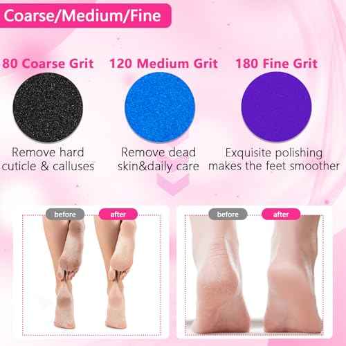 Trazzo Color-Coded Replacement Sanding Discs for Electric Foot File ? 80/120/180 Grit Refill Sandpaper Pads for Callus Remover, Fits Most Round Foot Grinders (60PCS)