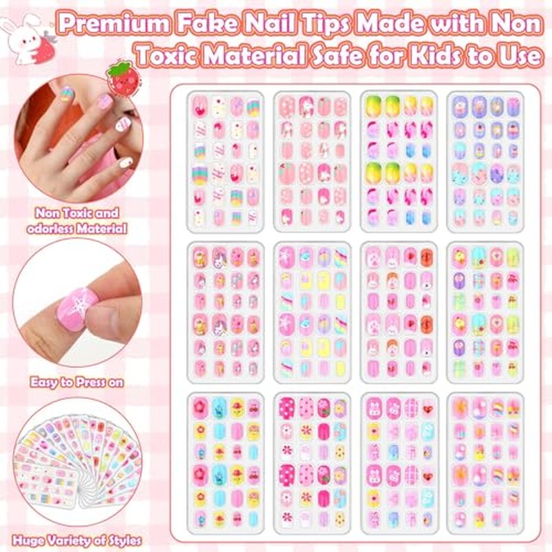 288 Piece Kids Press On Nails Set, 12 Designs Girls Ages 8-12