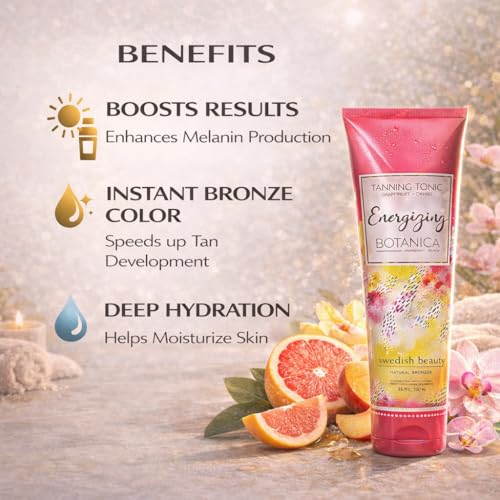 Swedish Beauty ENERGIZING Botanica Natural Bronzer (8.5 ounces) Tanning Bed Lotion, Grapefruit and Orchid Blend